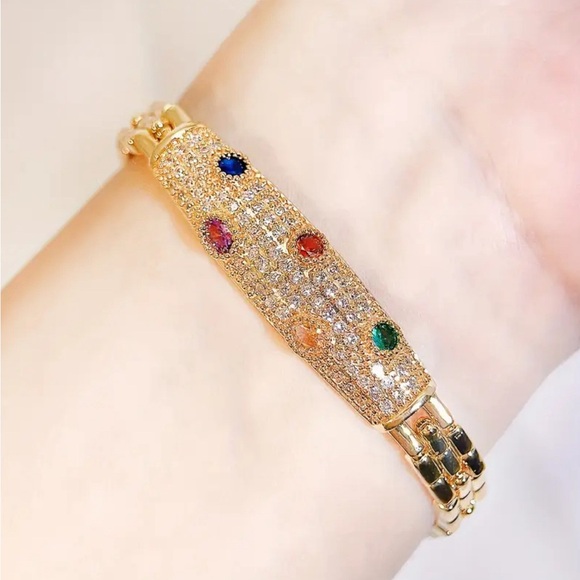 Luxury Gold Plated Bracelet with Multicolor Round Synthetic Cubic Zirconia - Picture 7 of 7